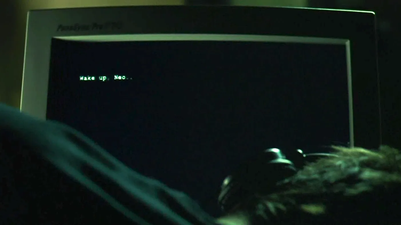 Post cover: Keanu Reeves as Neo in The Matrix (1999), waking up to a mysterious message on his computer screen.